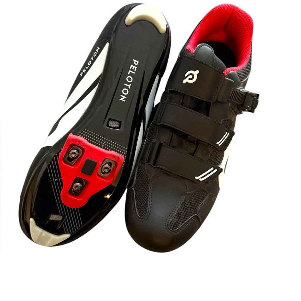 Peloton Black Red White Click In Cycling Shoes Size EUR 47 Clips Included